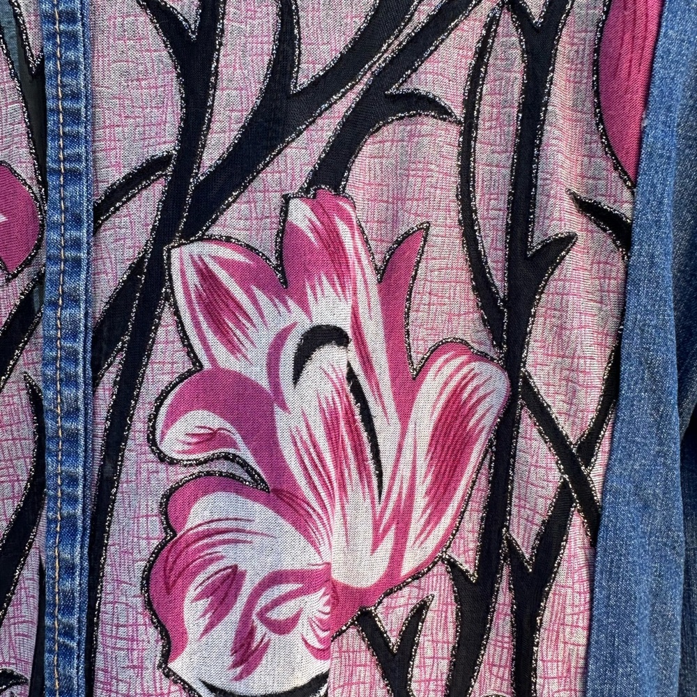 Cherokee Blue Jean Jacket with Pink Floral Embroidery - Picture 2 of 5